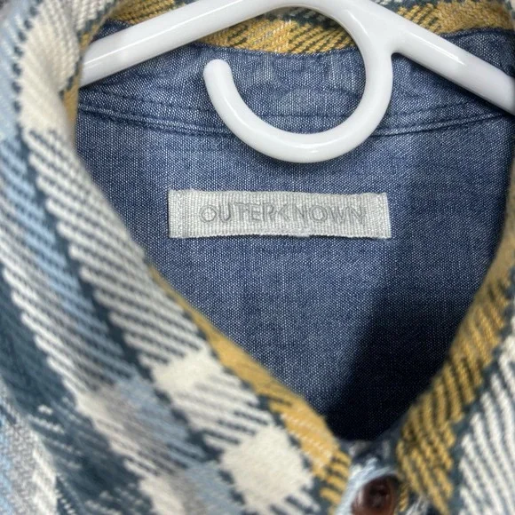 Outerknown Blanket Shirt Mens M Green Plaid Thick Knit Flannel Long Sleeve - Picture 8 of 11